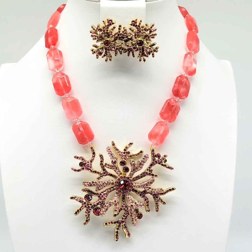 Heidi Daus Ocean Coral Glass and Padparadscha Swarovski Crystal Jewelry Set